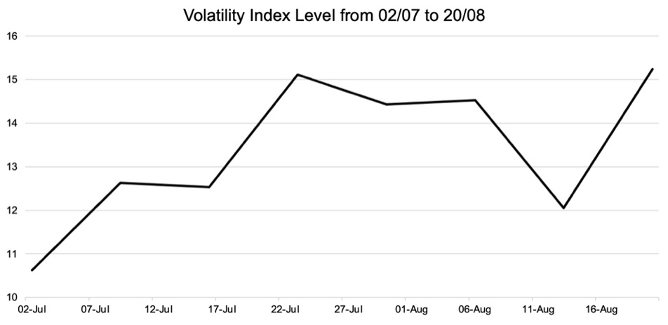 Volatility index level from 02/07 to 20/08