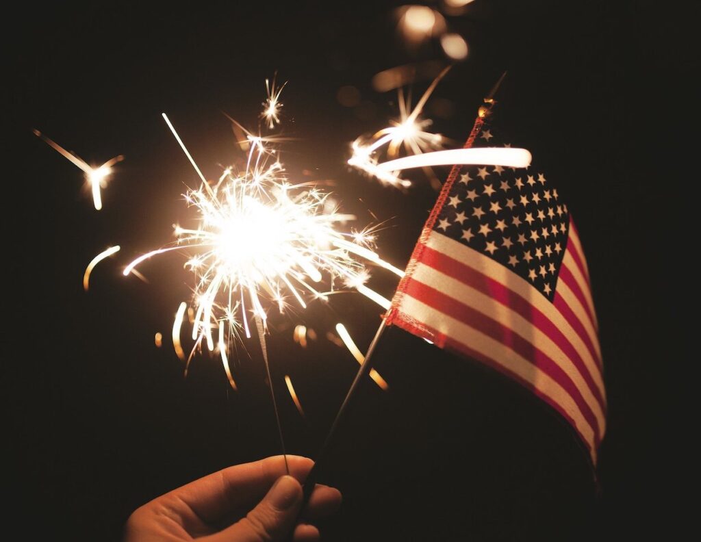 Sparkler and US flag