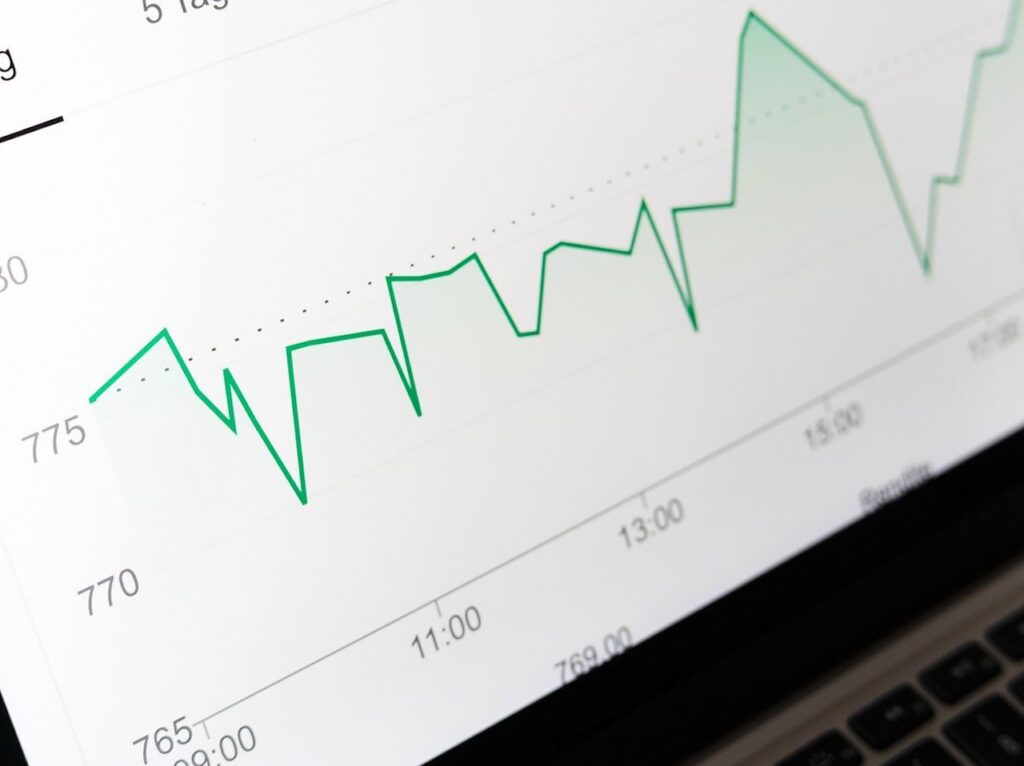 Stocks and shares on laptop screen